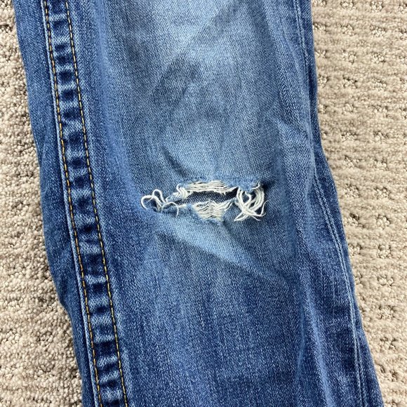 Vintage True Religion Jeans Women 29 Blue Denim Beaded Distressed Rip Ricky Pant - Picture 2 of 16